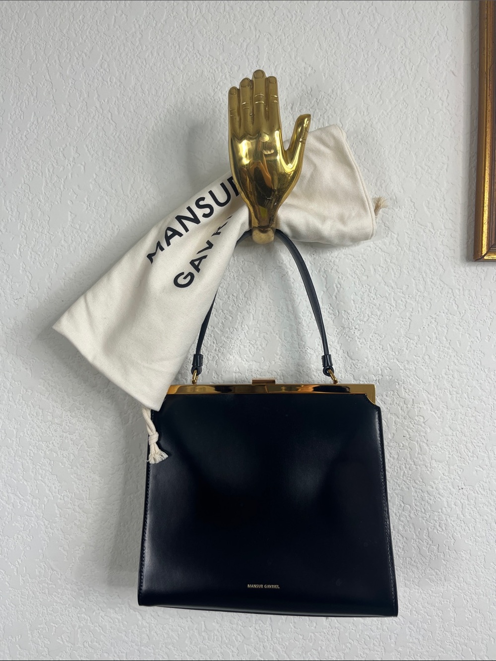 Mansur Gavriel Black Flamma Leather Elegant Bag Gold Tone Hardware w Dustbag - Picture 2 of 13